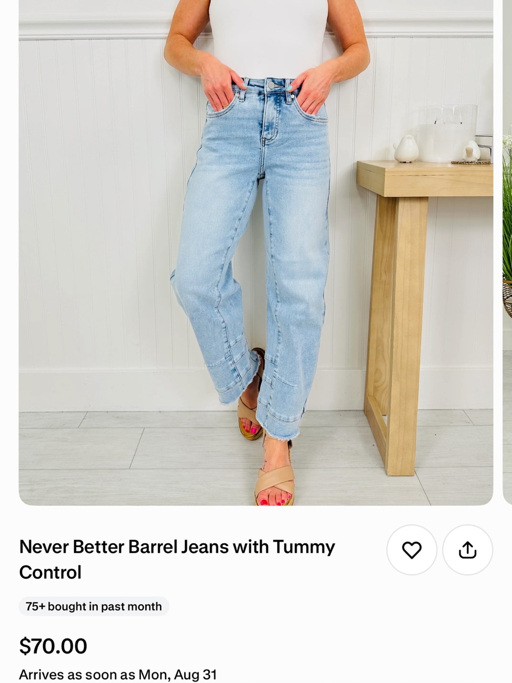 Never Better Light Blue Boyfriend Jeans with Tummy Control